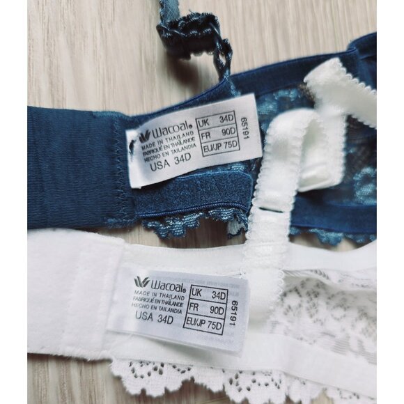 Wacoal Embrace Lace Lot Of 2 Blue White Unlined Underwire Floral Bra 34D - Picture 12 of 12